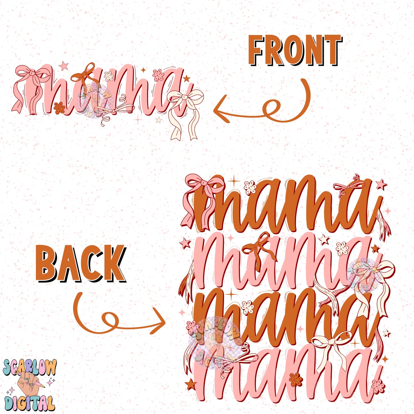 Mama Front and Back PNG Bundle Digital Design Download, coquette mama png, mama bow designs, bow png, pretty designs, cute tshirt designs