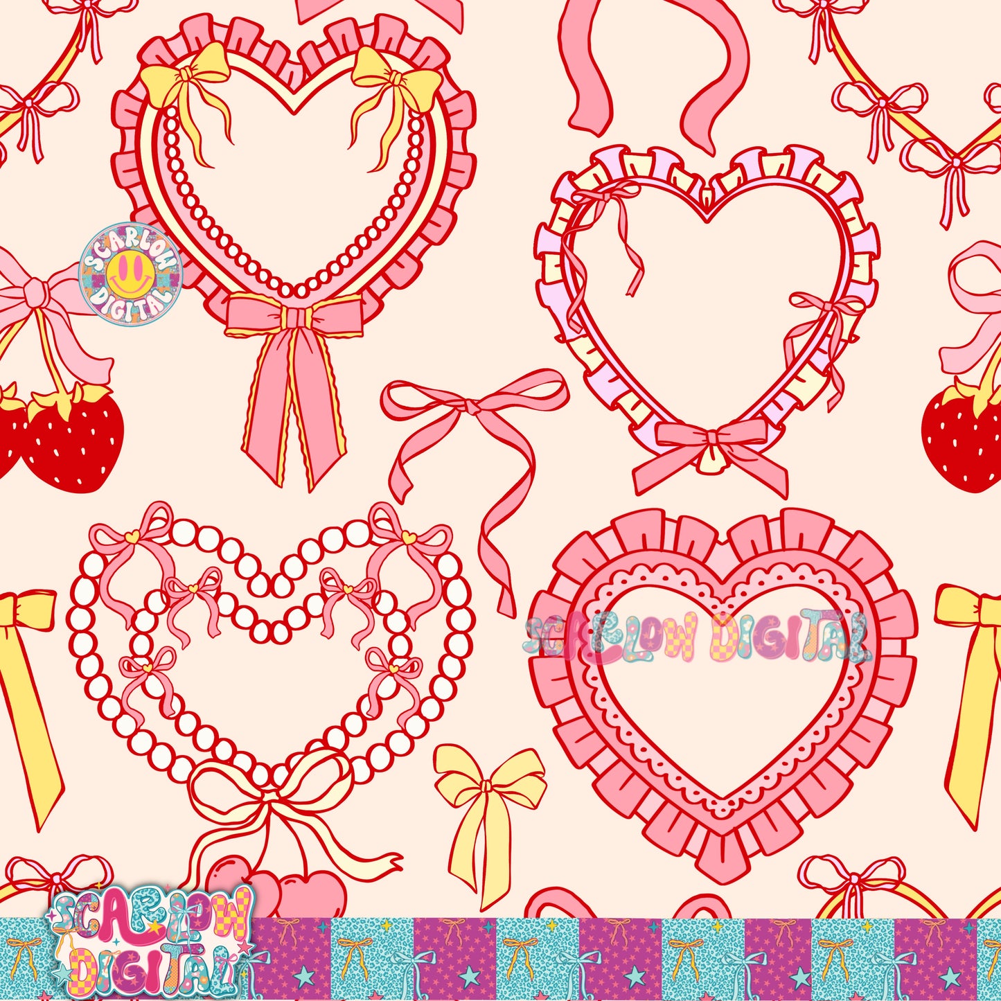 Valentine's Day Frilly Hearts Seamless Pattern Digital Design