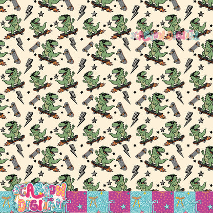 Skating Dinosaur Seamless Pattern Digital Design