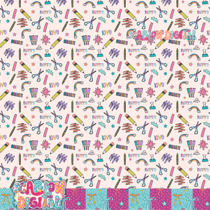 Back to School Doodles Seamless Pattern Digital Design