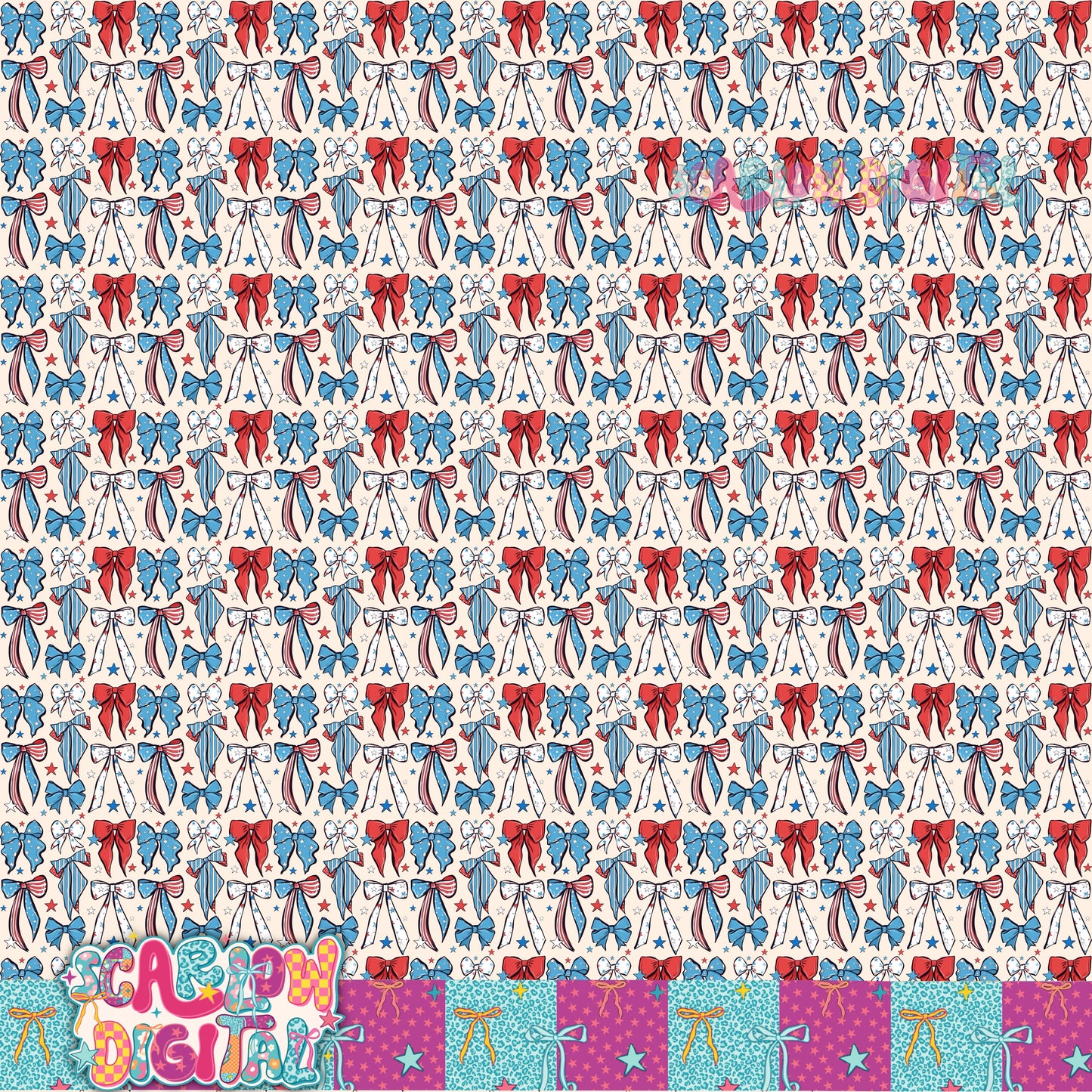 Patriotic Bows Seamless Pattern Digital Design