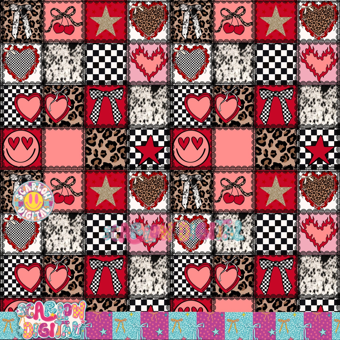 Valentine's Day Patchwork with Laces Seamless Pattern Digital Design