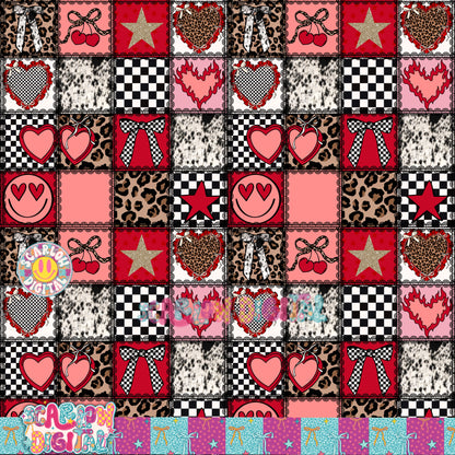 Valentine's Day Patchwork with Laces Seamless Pattern Digital Design