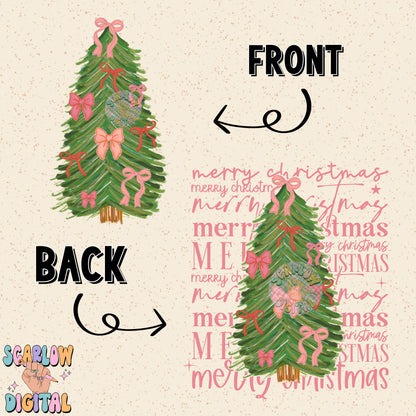 Merry Christmas Front and Back PNG Bundle Digital Design, christmas bows png, christmas tree png, coquette christmas png, happy holidays png, trendy christmas png