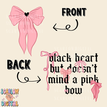 Black Heart But Doesn't Mind a Pink Bow Front and Back PNG Bundle Digital Design