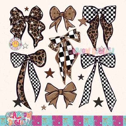 Leopard and Checkers Bows PNG Digital Design