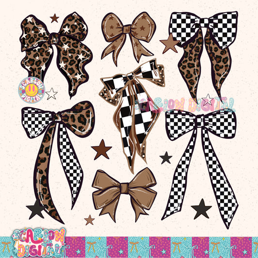 Leopard and Checkers Bows PNG Digital Design