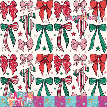 Christmas Bows Seamless Pattern Digital Design