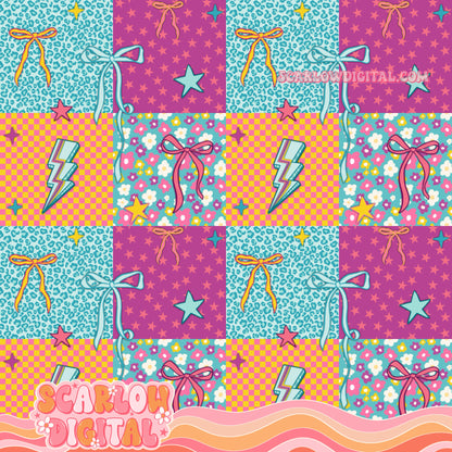 Retro Patchwork Seamless Pattern Digital Design