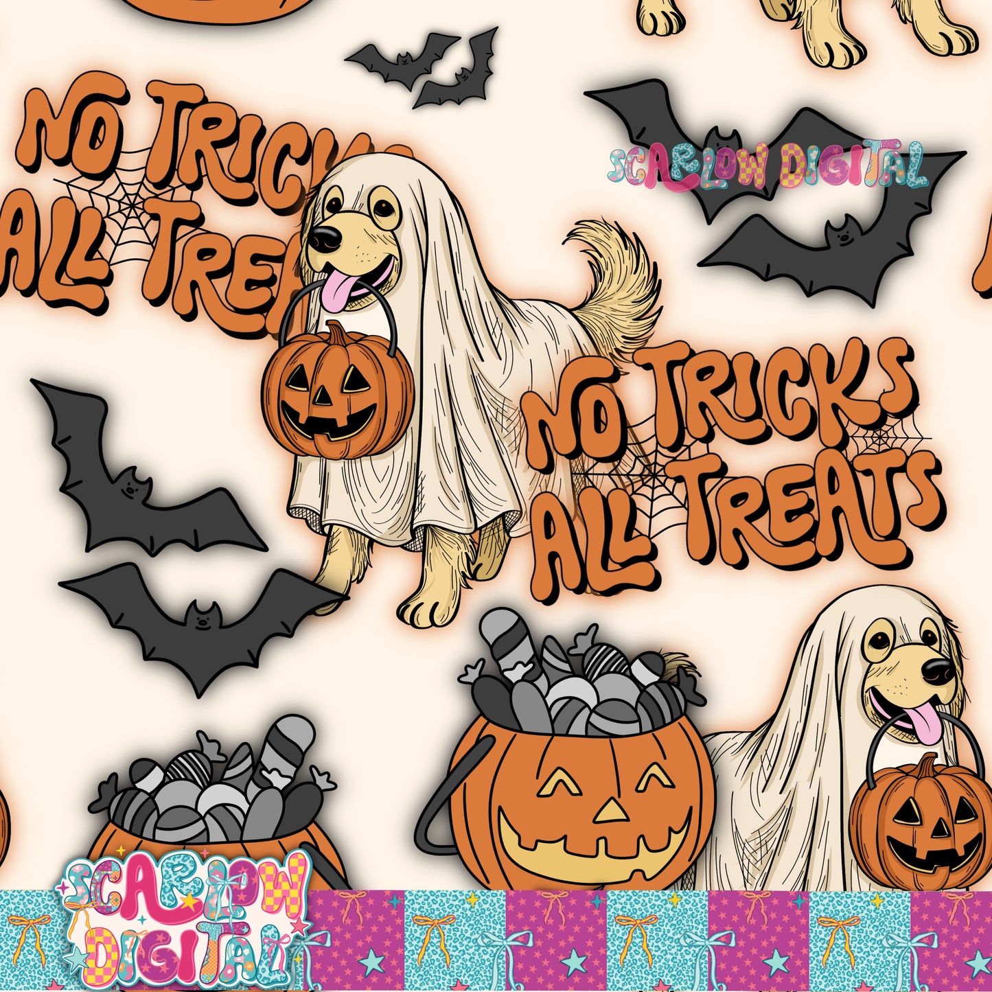 No Tricks All Treats Seamless Pattern Digital Design