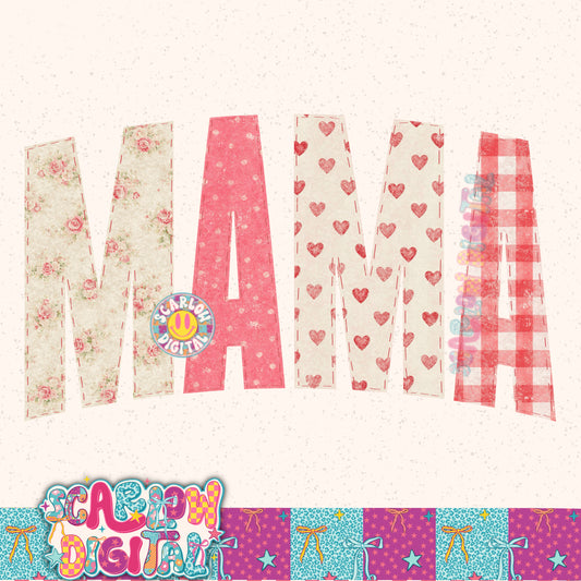 Vintage Mama Valentine's Day Stitched PNG Digital Design