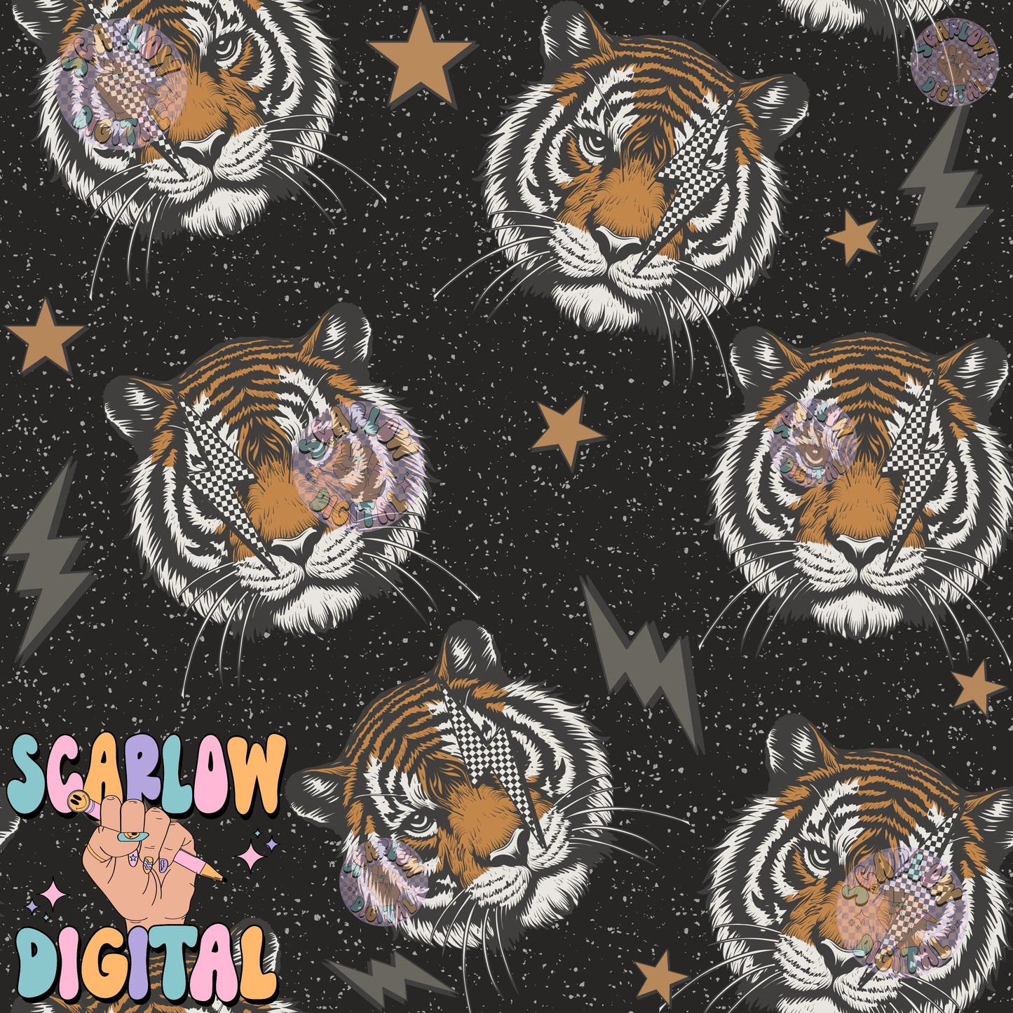 Retro Tiger Seamless Pattern Digital Design Download, checkers seamless pattern, grunge digital paper, rocker designs, edgy seamless pattern