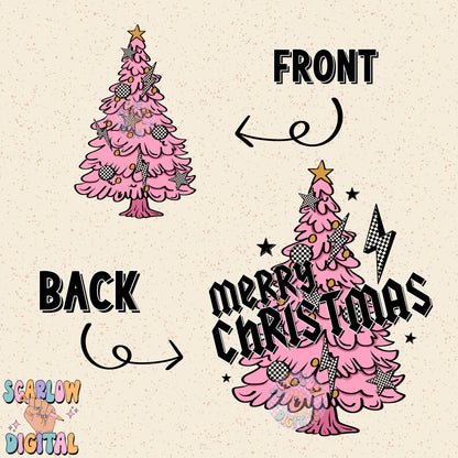 Merry Christmas Rocker Tree Front and Back PNG Digital Design Download, checkered christmas, rocker christmas, boy christmas designs