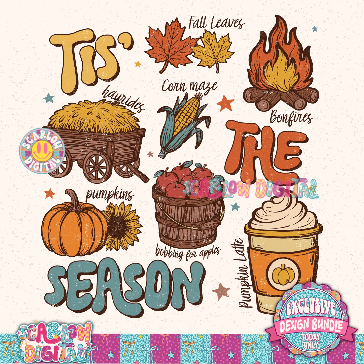Exclusive Design Bundle - Includes 27 PNG Designs, 5 Alphas + Elements, and 9 Seamless Patterns