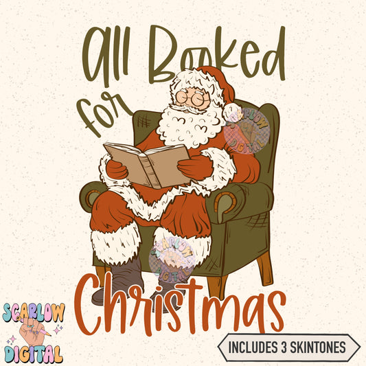 All Booked For Christmas PNG Digital Design Download, reading png, christmas books png, santa claus png, book lover png, trendy book designs