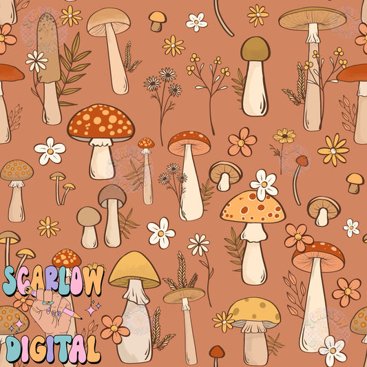 Mushrooms Seamless Pattern Digital Design Download, flowers seamless pattern, cottage core seamless, greenery seamless, fall digital paper