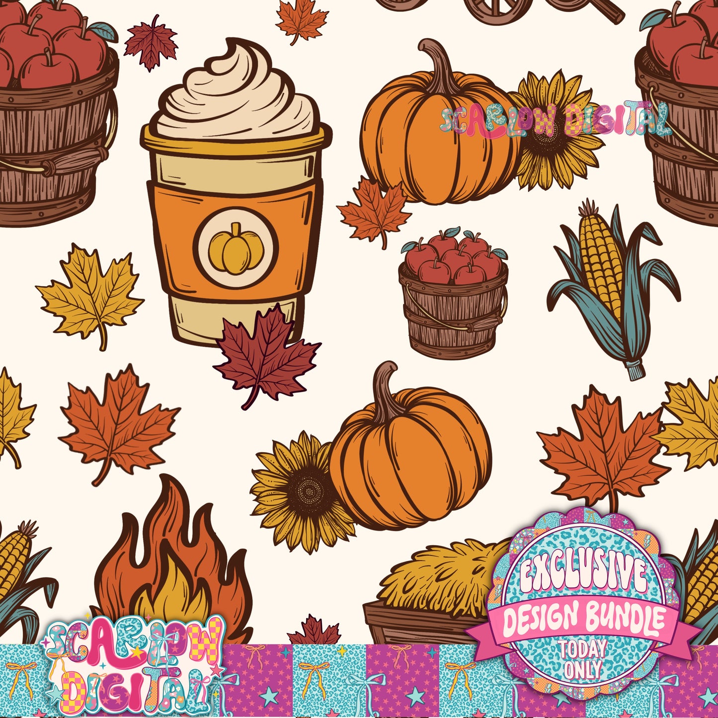Exclusive Design Bundle - Includes 27 PNG Designs, 5 Alphas + Elements, and 9 Seamless Patterns
