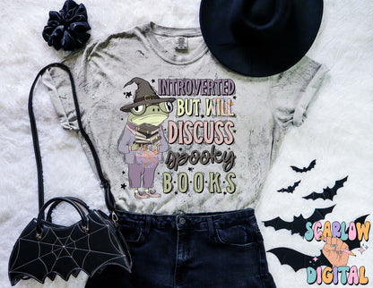 Introverted But Will Discuss Spooky Books PNG Digital Design Download, halloween png, reading png, frog png, witch png, spooky season png