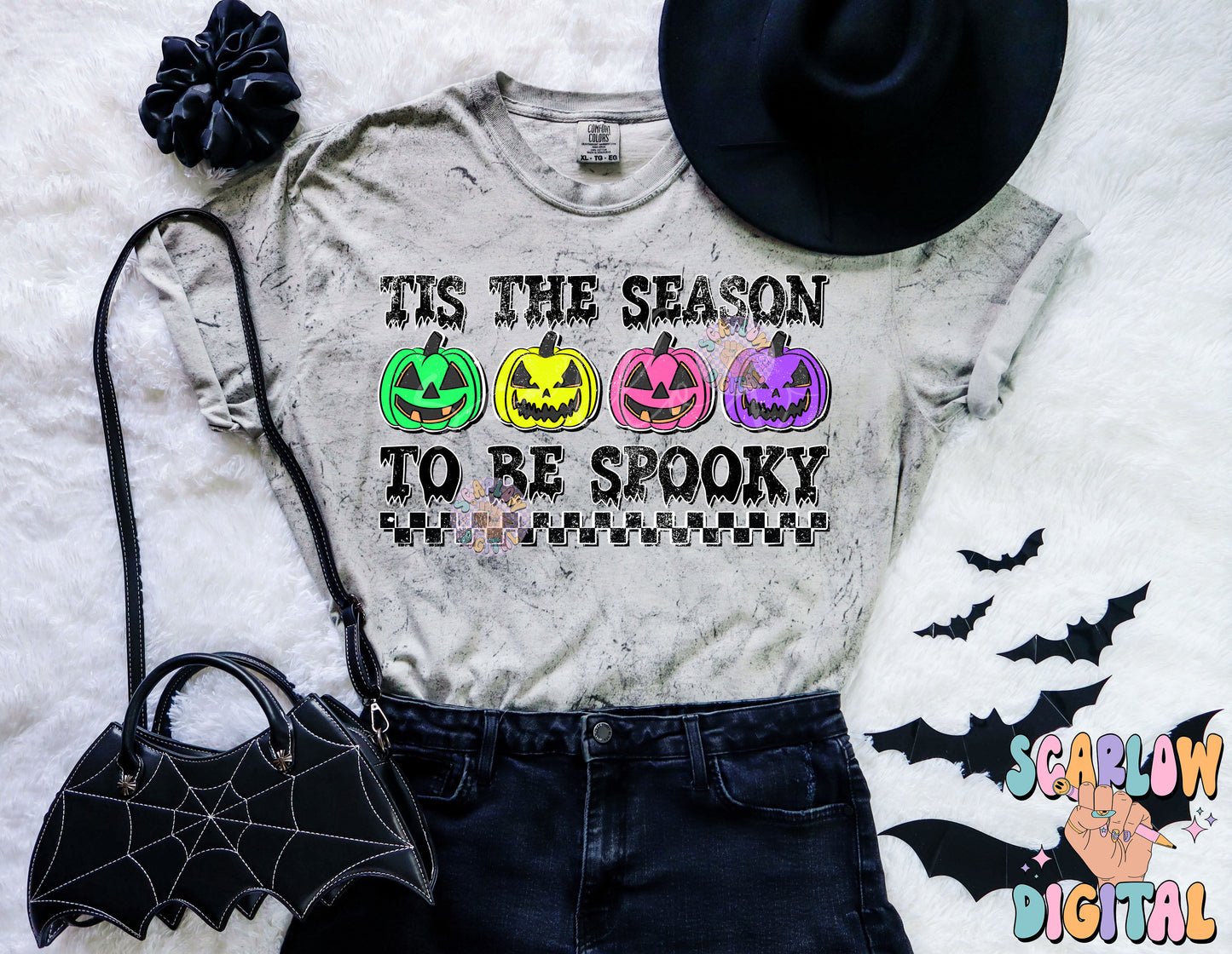 Tis The Season To Be Spooky PNG Digital Design Download, Halloween png, jack o lanterns png, spooky season png, fall png, neon halloween png