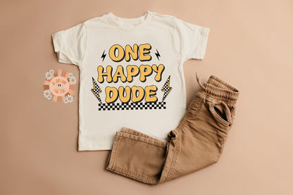 One Happy Dude PNG-Retro Sublimation Digital Design Download-png for kids, checkered png, little boy png, png for boys, trendy png designs