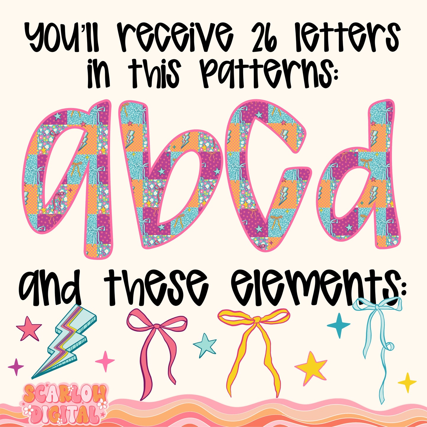 Retro Patchwork Alphabet Set Digital Design