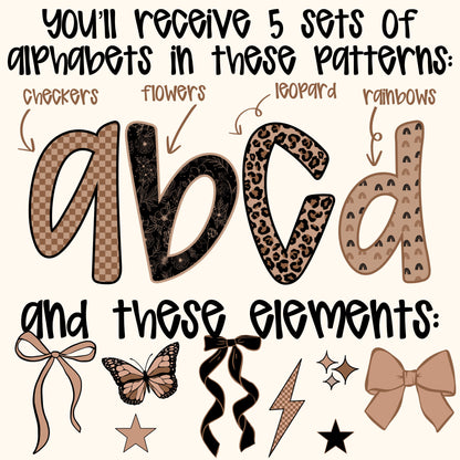 Brown, Black, and Beige Alphabet Set Digital Design