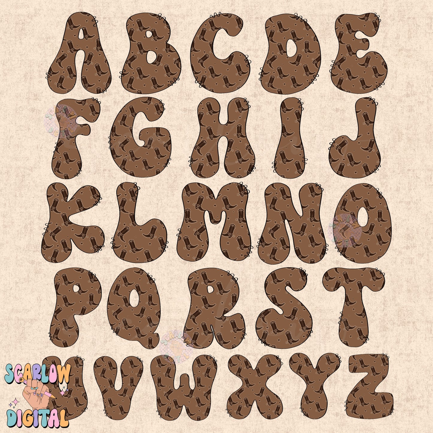 WEBSITE EXCLUSIVE: Western Alphabet Doodle Letters Digital Design Download, create-your-own design png, country boy designs, personalized boy png, southern png, cactus png