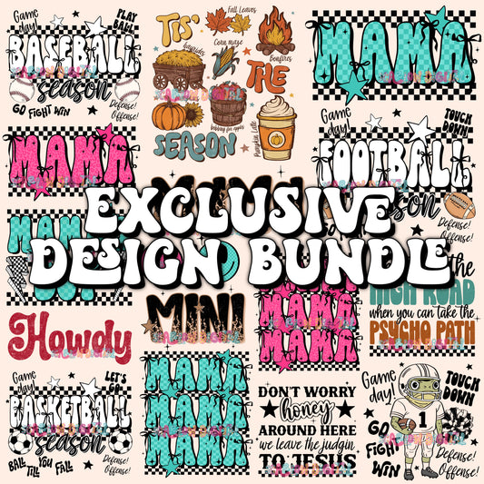 Exclusive Design Bundle - Includes 27 PNG Designs, 5 Alphas + Elements, and 9 Seamless Patterns