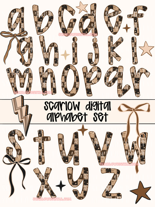 Leopard and Checkered Patchwork Alphabet Set Digital Design