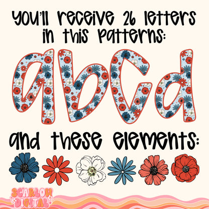 Patriotic Flowers Alphabet Set Digital Design
