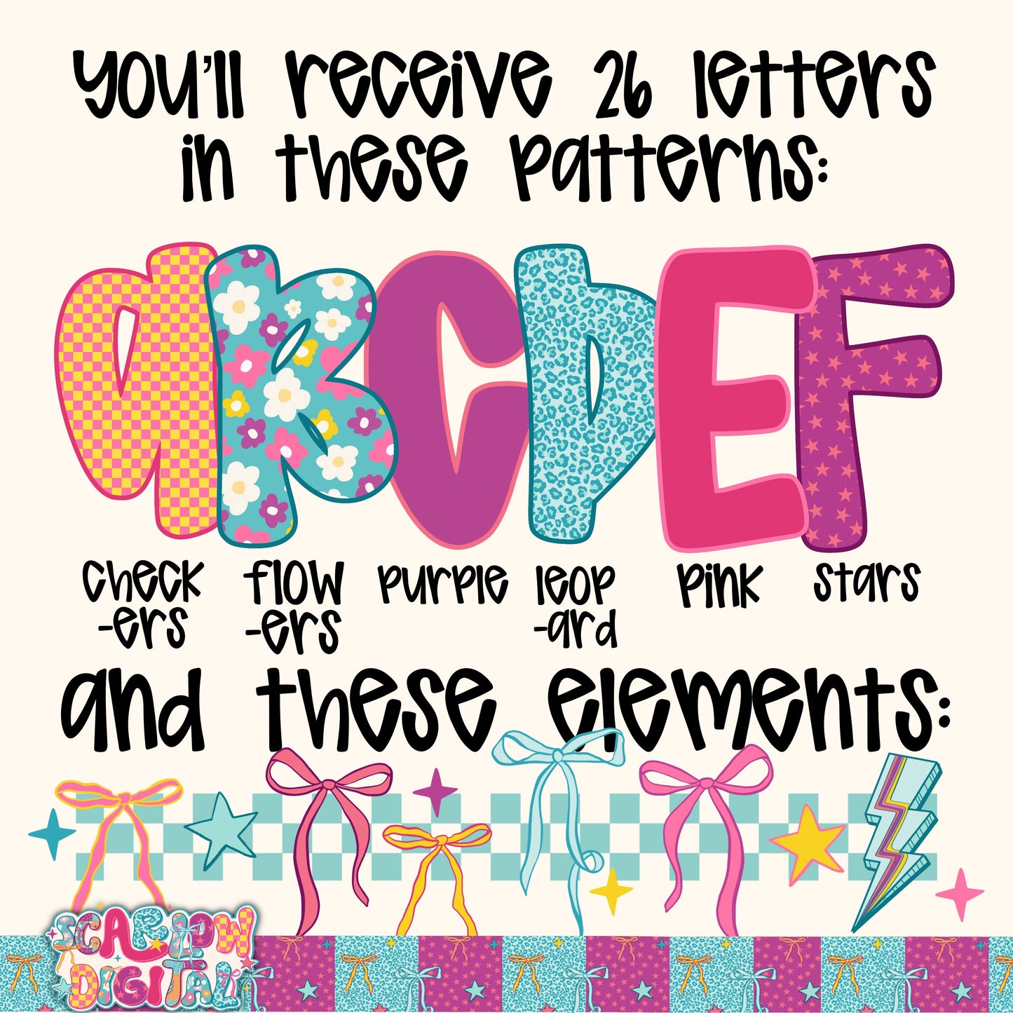 Retro Alphabet Set Digital Design