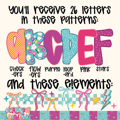 Retro Alphabet Set Digital Design