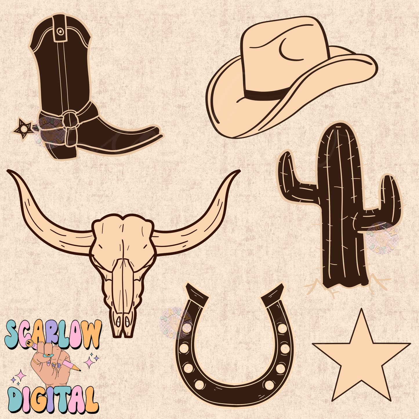 WEBSITE EXCLUSIVE: Western Alphabet Doodle Letters Digital Design Download, create-your-own design png, country boy designs, personalized boy png, southern png, cactus png