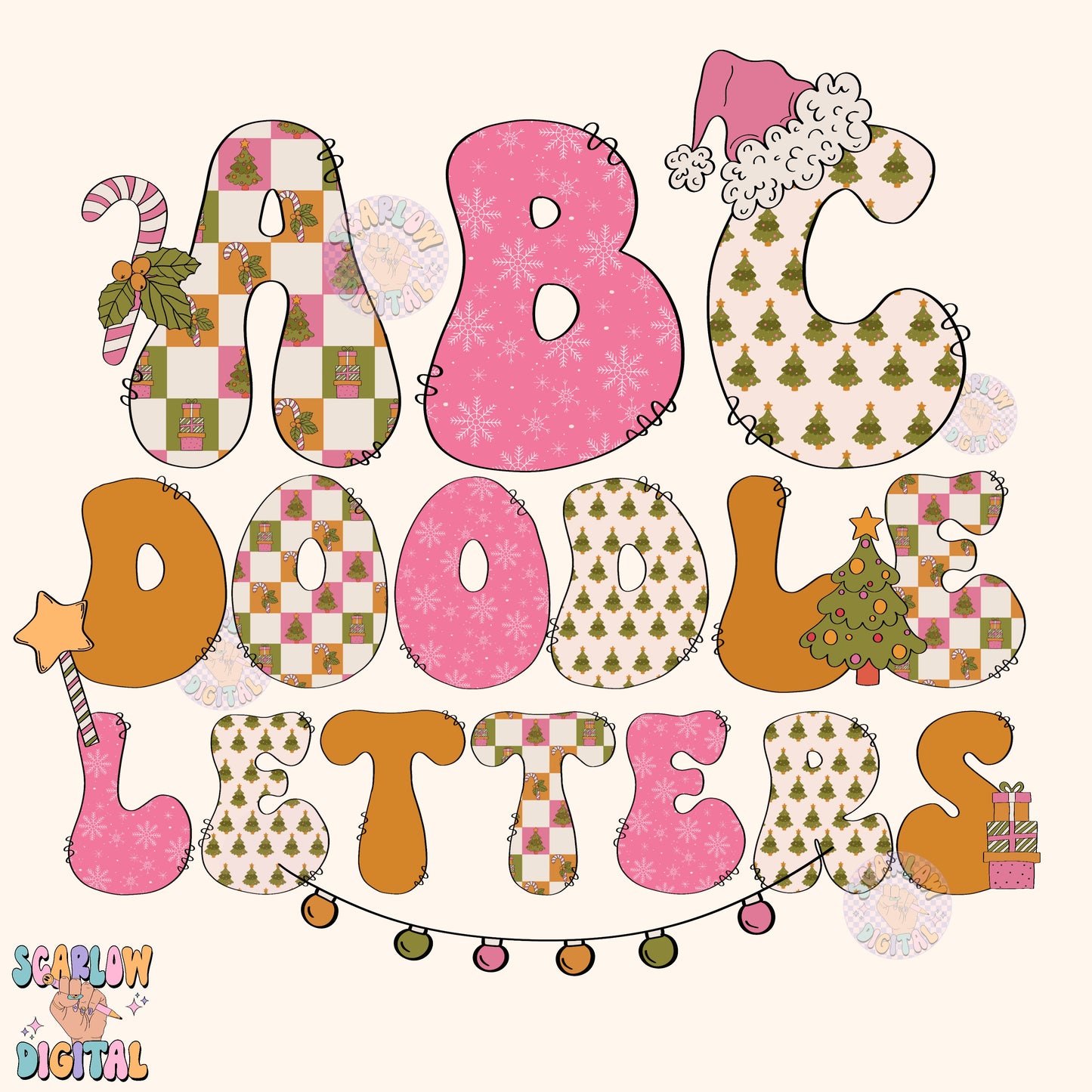 WEBSITE EXCLUSIVE: Christmas Alphabet Doodle Letters Digital Design Download, create-your-own design png, christmas designs, personalized christmas png