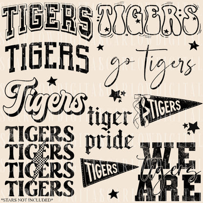 Tigers PNG Bundle in BLACK WITH GRUNGE