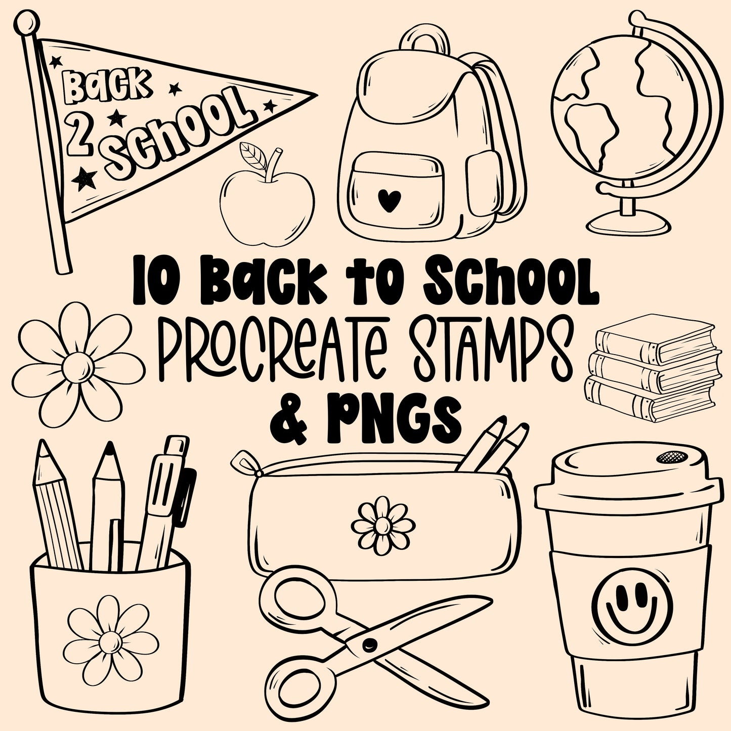 Back to School Procreate Stamps + PNGs