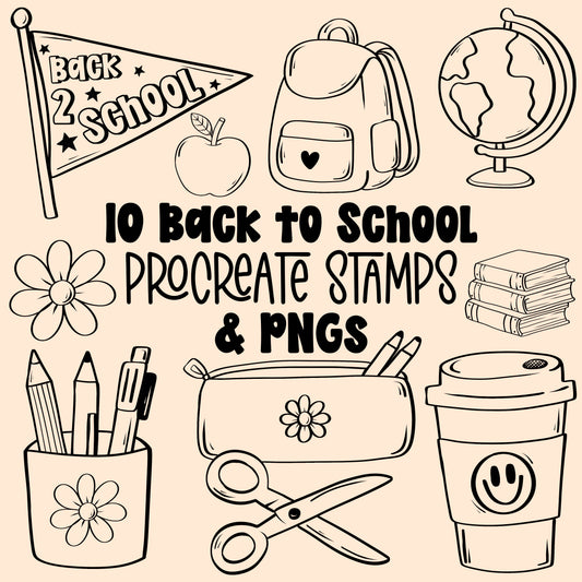 Back to School Procreate Stamps + PNGs