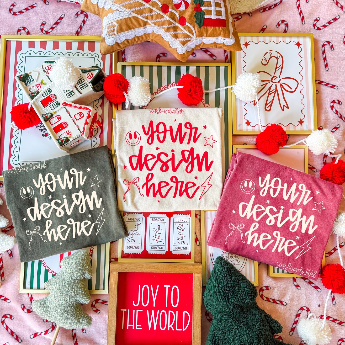 Christmas Comfort Colors Mockup Crimson, Sage, and Ivory