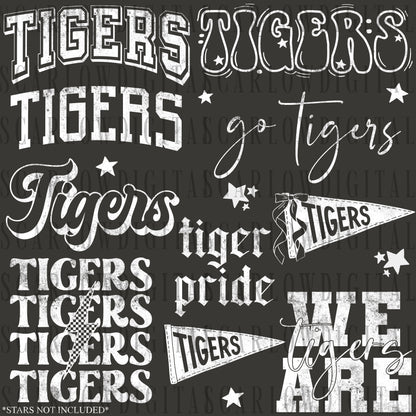 Tigers PNG Bundle in WHITE WITH GRUNGE