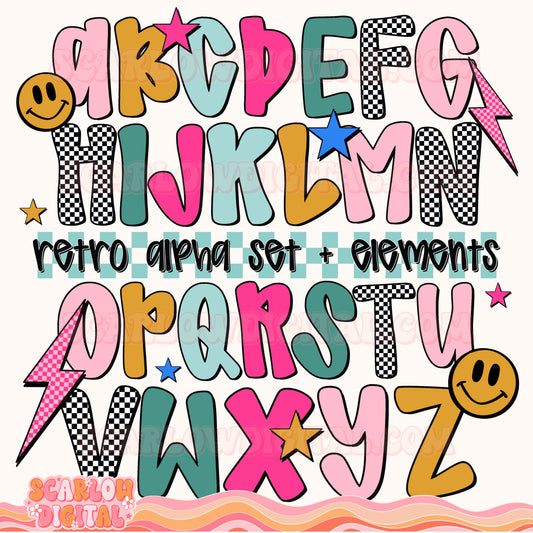 Retro Alphabet Set Digital Design