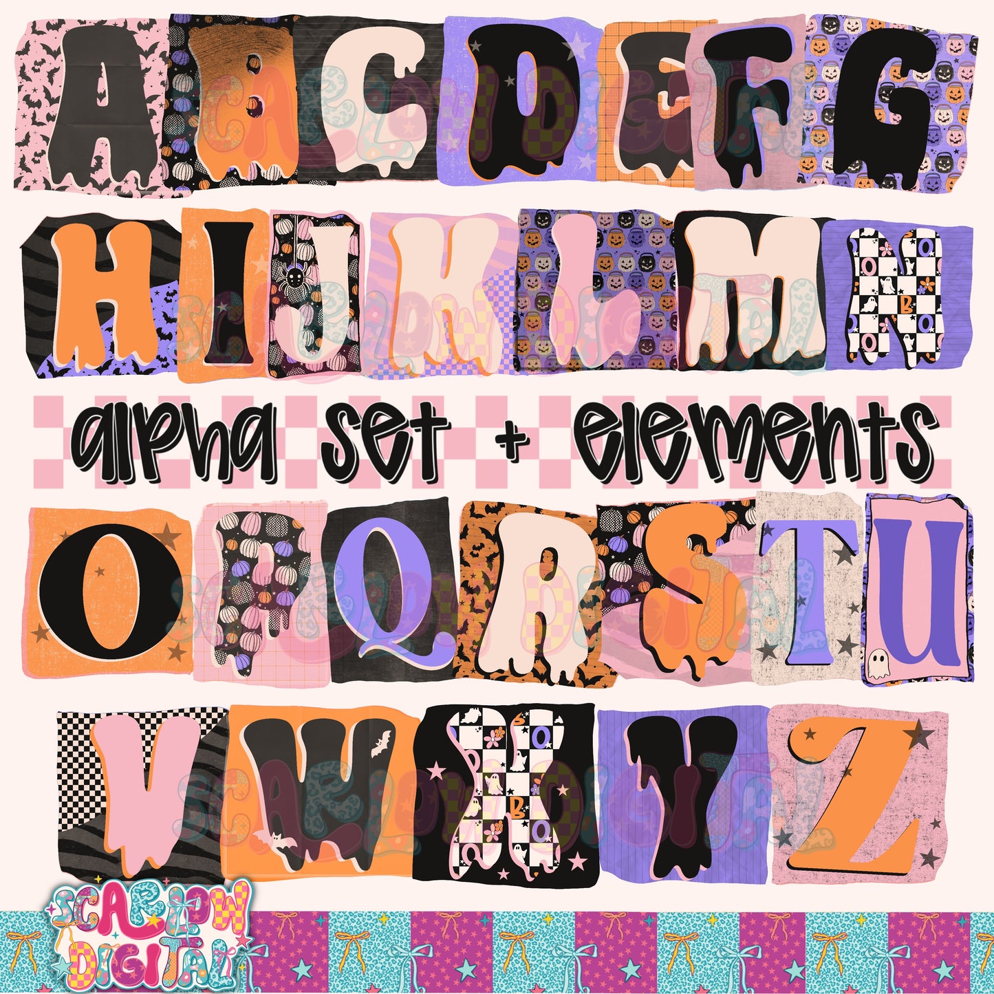 Cute Spooky Halloween Magazine Style Alpha Set