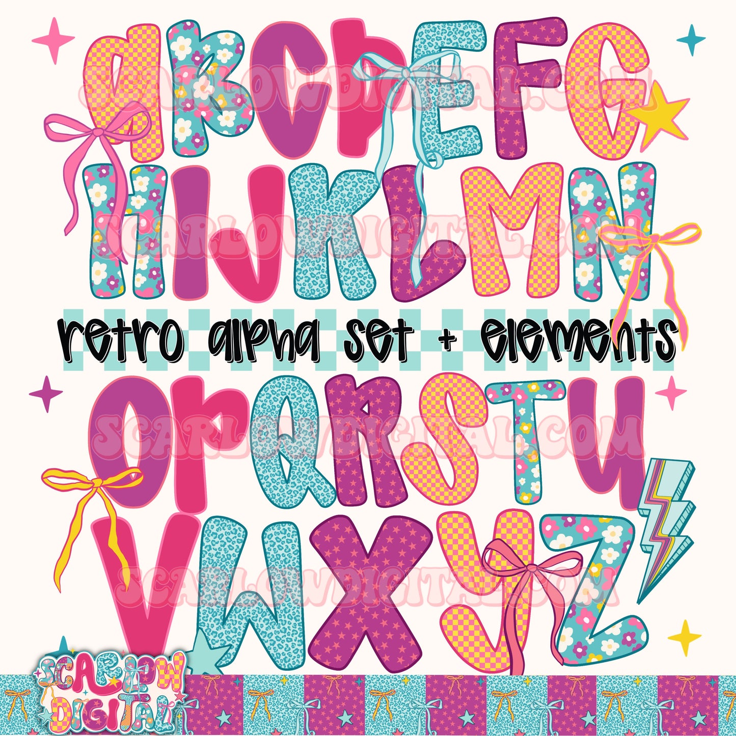 Retro Alphabet Set Digital Design