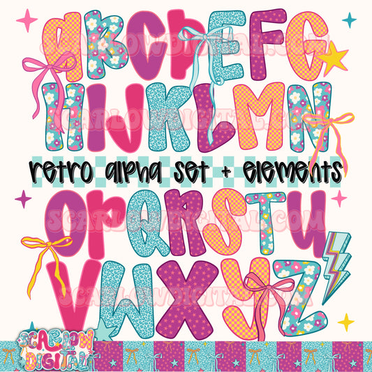 Retro Alphabet Set Digital Design