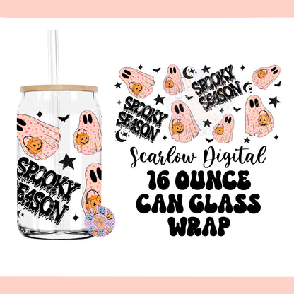 Ghost Glass Can Wrap PNG-Halloween 16 oz. Can Glass Sublimation Digital Design Download-spooky can glass png, fall cup wraps png designs