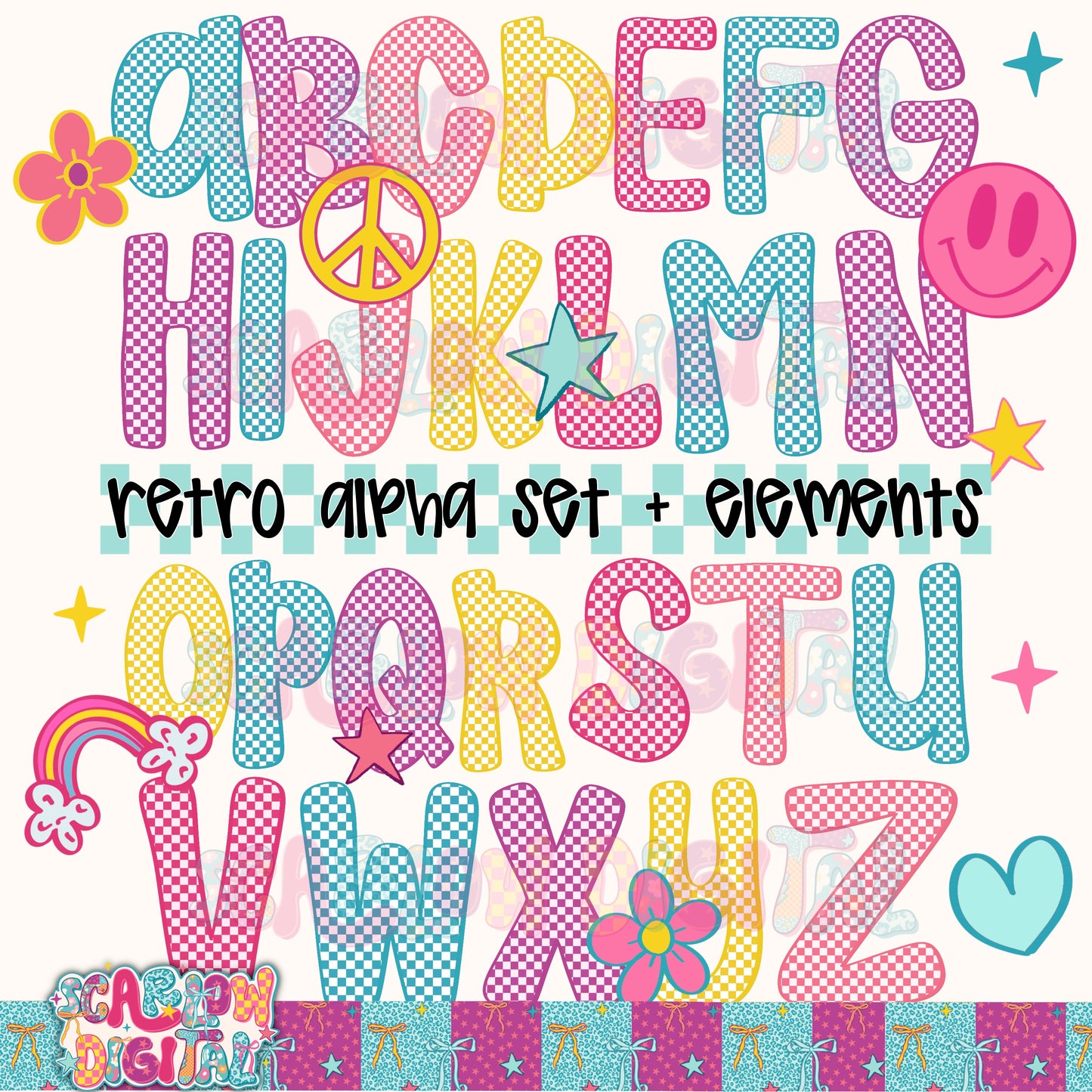 Checkered Alphabet Set Digital Design
