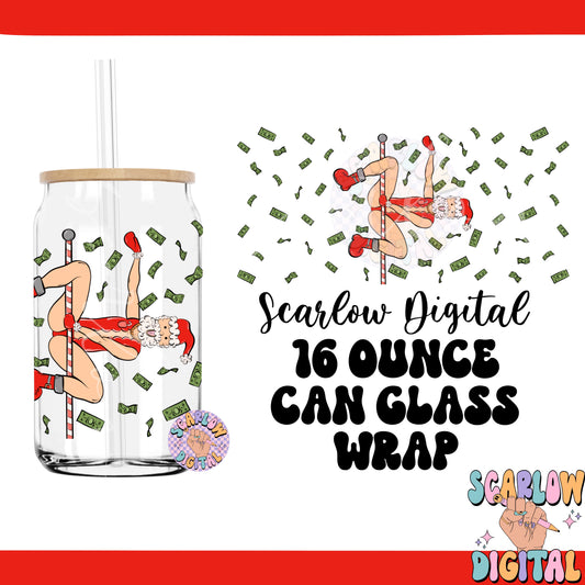 Stripper Santa Can Glass Wrap PNG Digital Design Download, funny can glass wrap png, christmas can glass wrap, adult humor can glass wrap