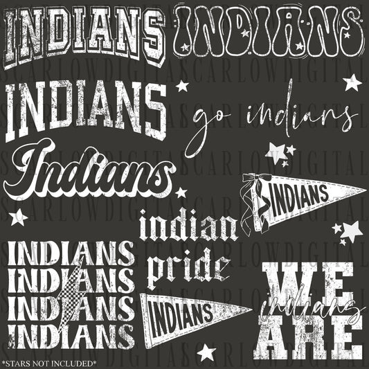 Indians PNG Bundle in WHITE WITH GRUNGE