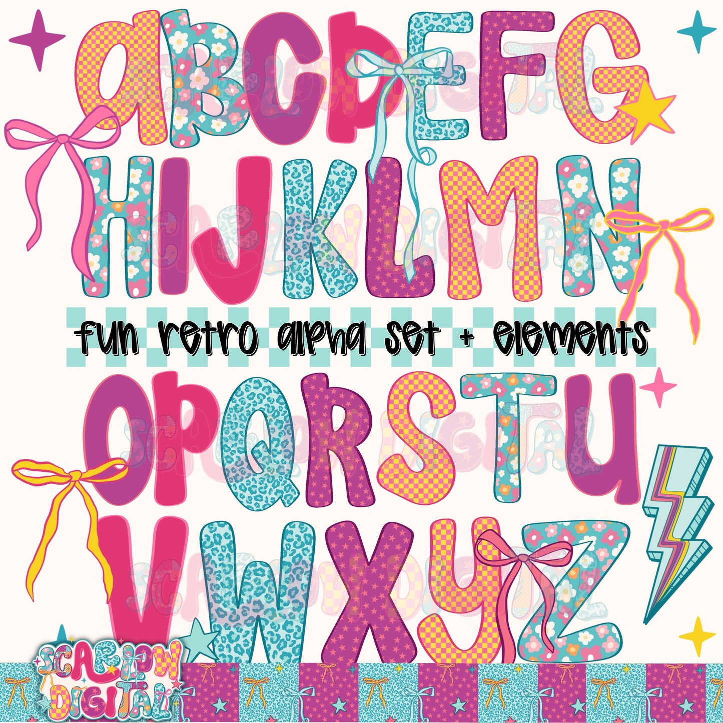 Retro Alphabet Set Digital Design