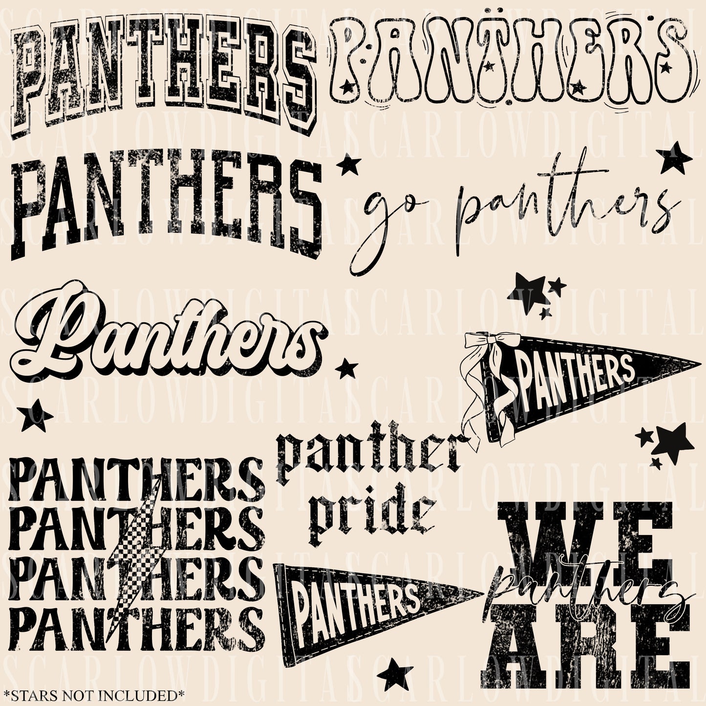 Panthers PNG Bundle in BLACK WITH GRUNGE