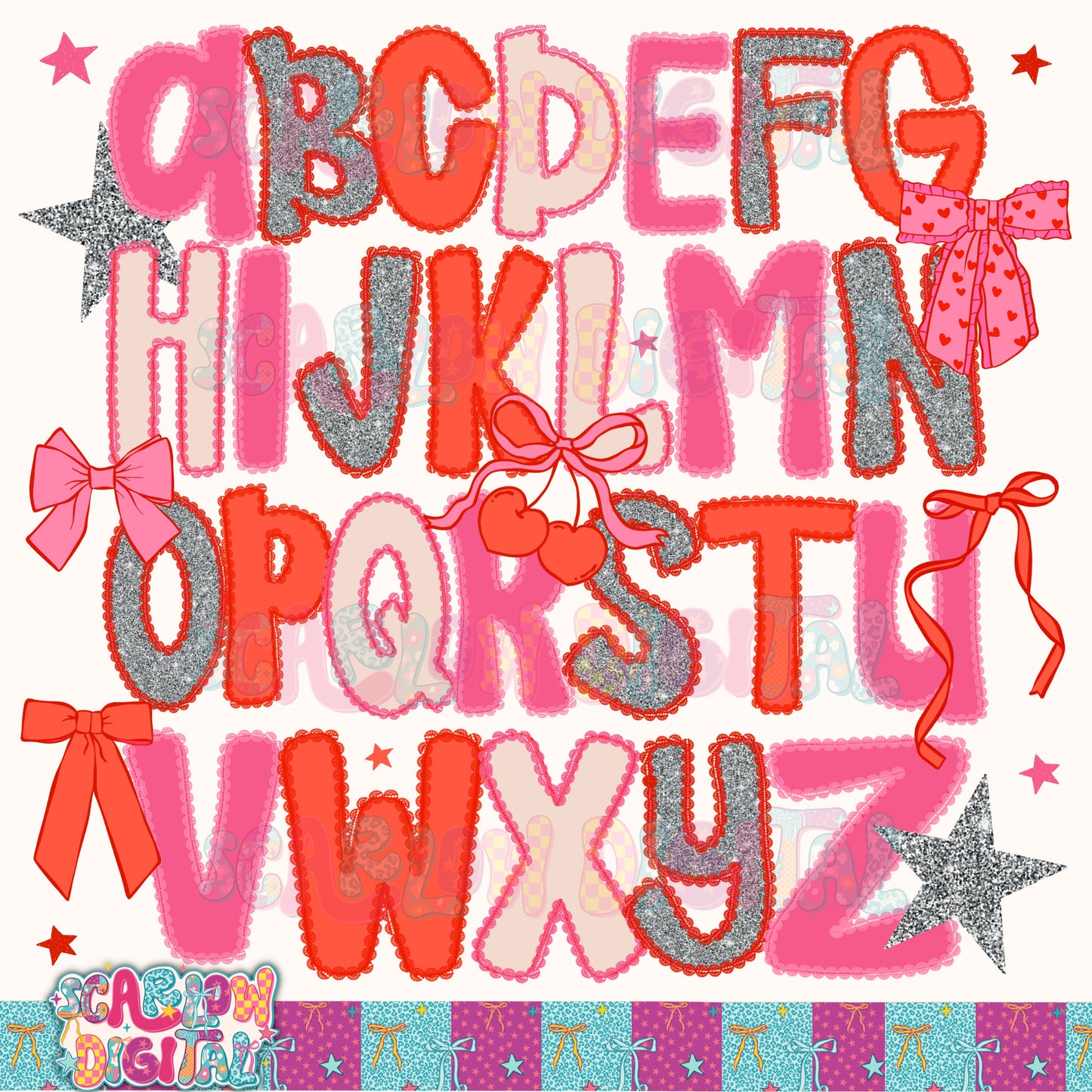 Valentine's Day Glitter and Lace Alpha Set + Elements